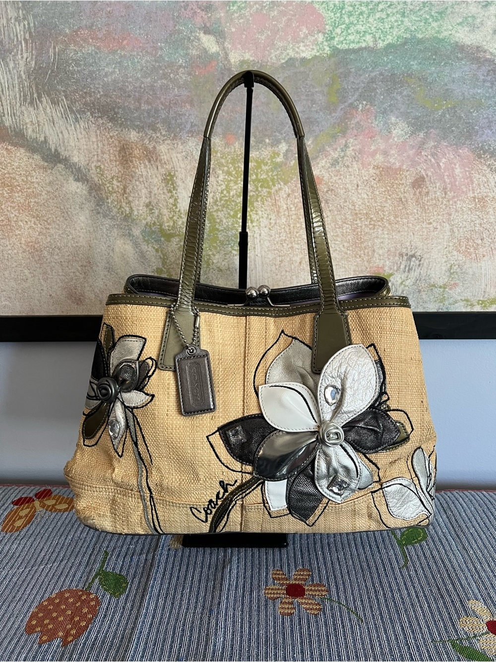 Coach 10th Anniversary 2008 Hampton Straw Kisslock Shoulder Bag Y2k REHAB Bag